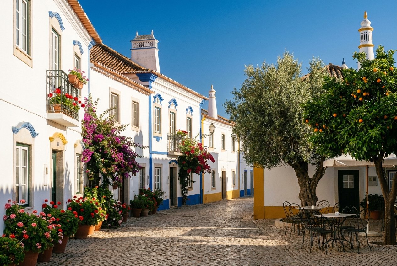 Traditionelle Dorfstraße in Estoi, Algarve / Traditional village street in Estoi, Algarve