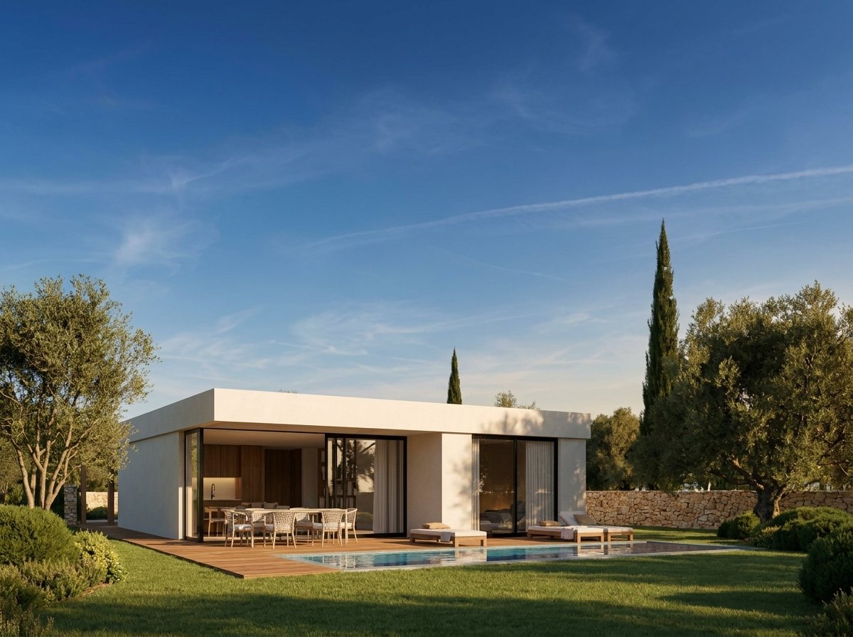 Villa Maxi: moderne mediterrane Villa mit Flachdach und Pool / modern Mediterranean villa with flat roof and pool